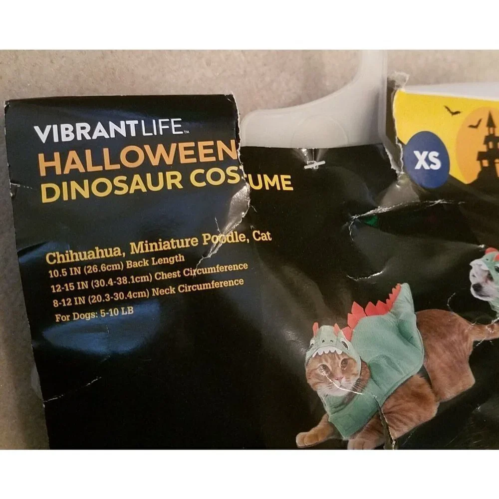 NEW Dinosaur Costume 2-Pc Pet Size XS Cat Dog (5-10 lbs) Halloween Vibrant Life